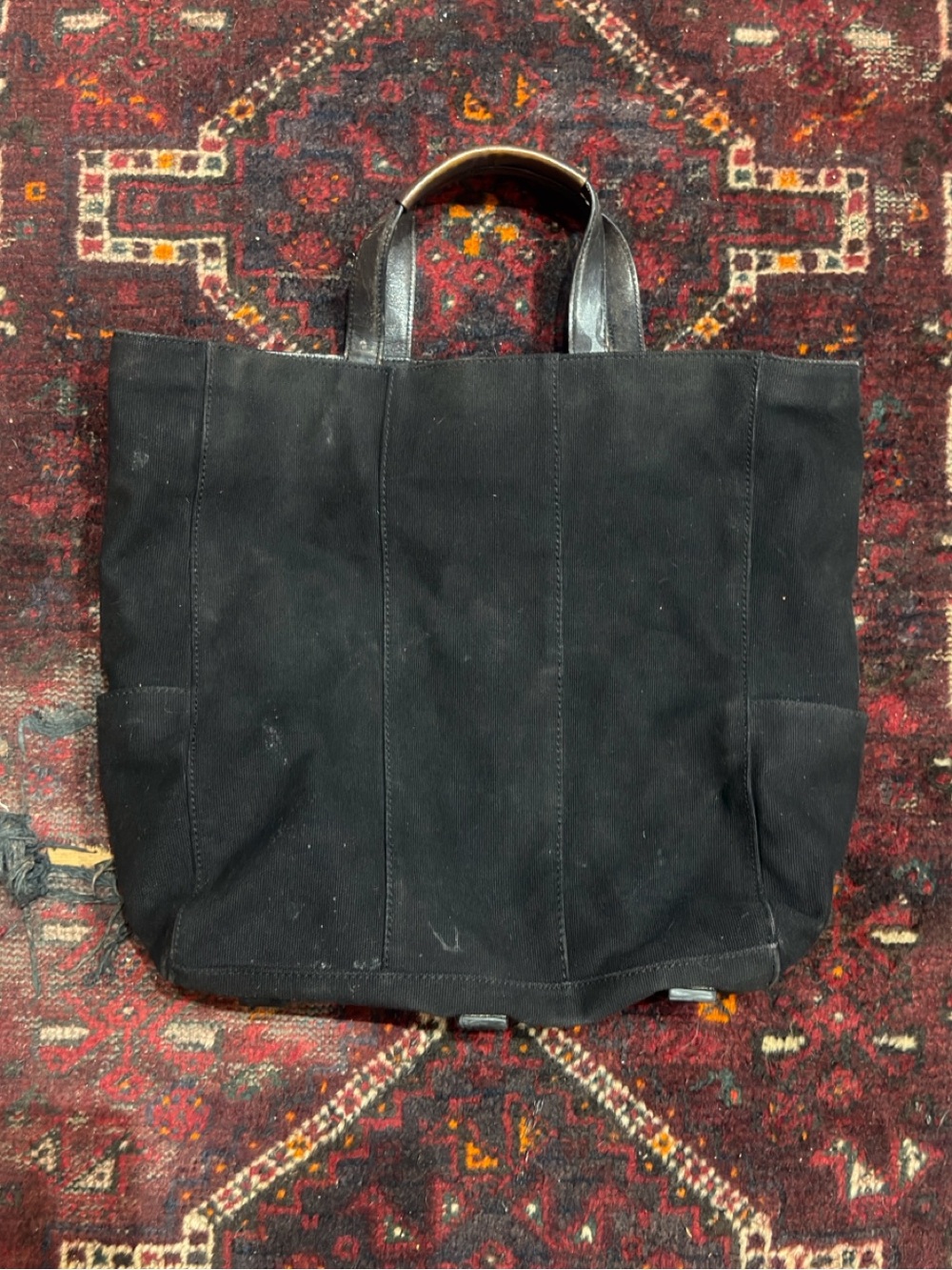 Club Monaco Black Canvas Tote Bag with Leather Handles